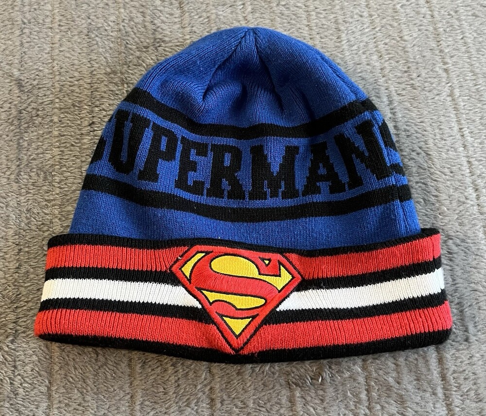 DC Comics Superman Kids Beanie Knit Hat Blue Red One Size
